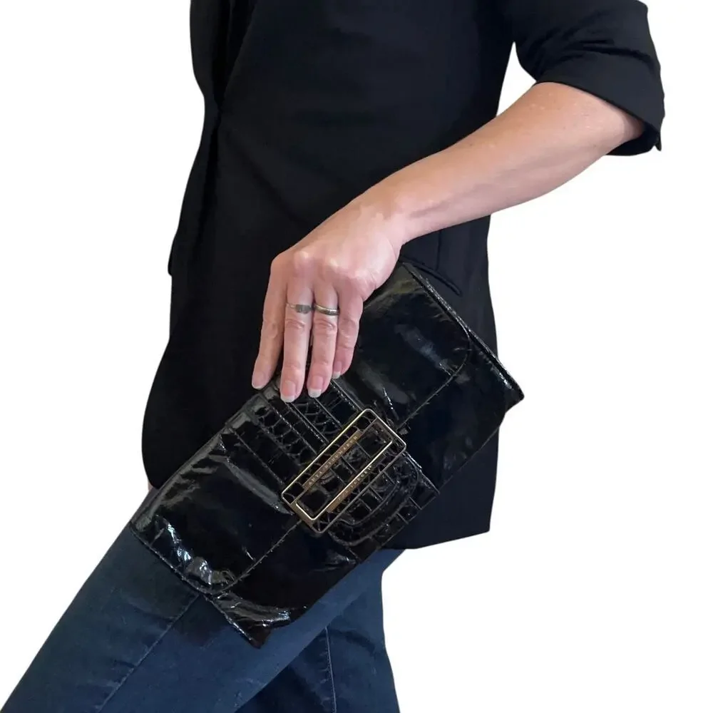 Y2K Anya Hindmarch x Target Black Patent Faux Leather Buckle Clutch Evening Bag